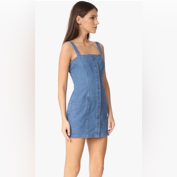 The Fifth Label Button Front Denim Mini Dress with Straps & Slanted Pockets, M - Picture 3 of 14